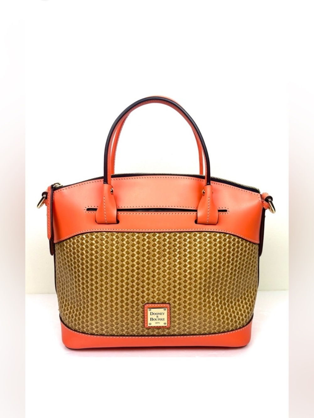 Dooney & Bourke Beacon Woven Domed Satchel Bag - Coral